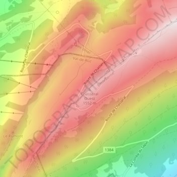 Carte topographique Point le plus haut du Canton de Neuchâtel, altitude, relief
