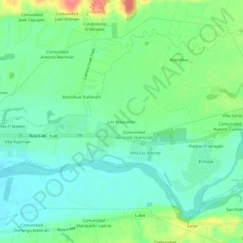 Carte topographique Las Araucarias, altitude, relief