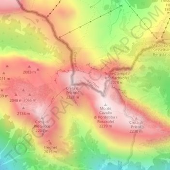 Carte topographique Monte Cavallo (Pastore), altitude, relief