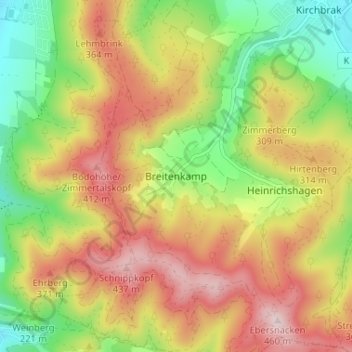 Carte topographique Breitenkamp, altitude, relief