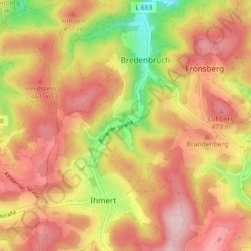 Carte topographique Ihmerterbach, altitude, relief