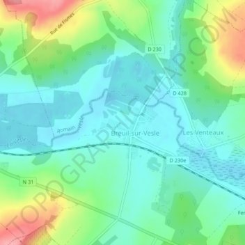 Carte topographique Les Chenevières, altitude, relief