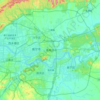Carte topographique 青秀区, altitude, relief