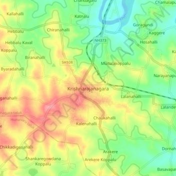 Carte topographique Krishnarajanagara, altitude, relief