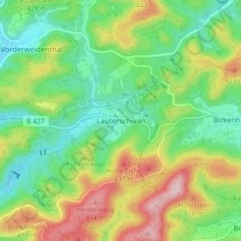 Carte topographique Lauterschwan, altitude, relief