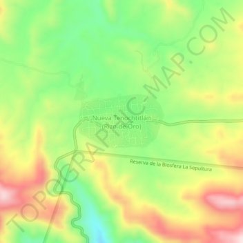Carte topographique Nueva Tenochtitlán (Rizo de Oro), altitude, relief