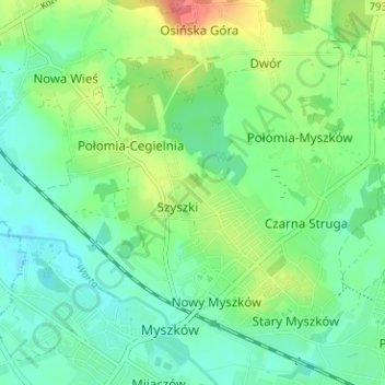 Carte topographique Podlas, altitude, relief