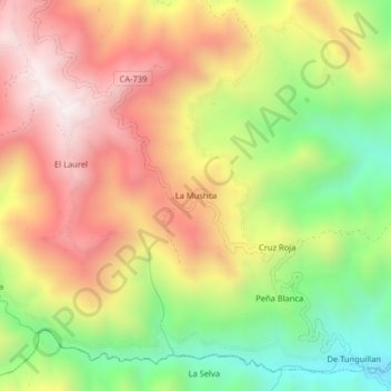 Carte topographique La Mushca, altitude, relief