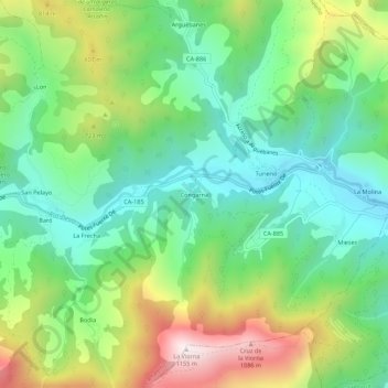 Carte topographique Congarna, altitude, relief
