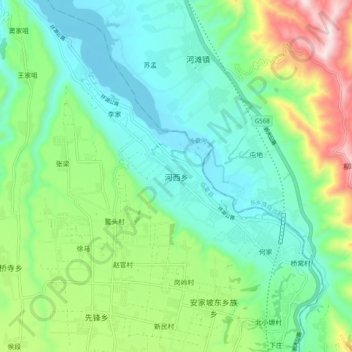 Carte topographique 河西乡, altitude, relief