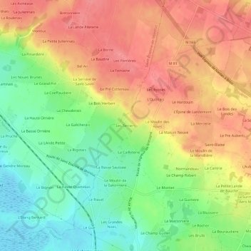 Carte topographique Les Terriers, altitude, relief