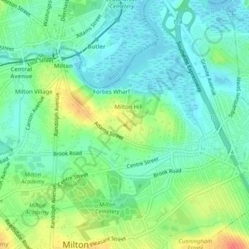 Carte topographique Milton Hill, altitude, relief