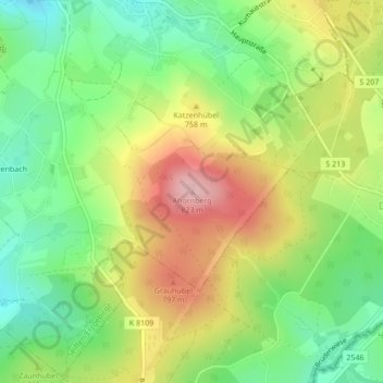Carte topographique Ahornberg, altitude, relief