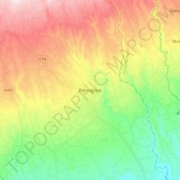 Carte topographique Kerugoya, altitude, relief