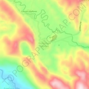 Carte topographique Guadalupe Tepeyac, altitude, relief