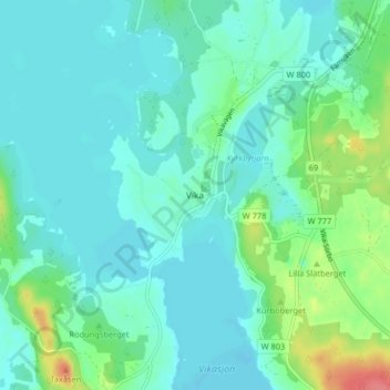 Carte topographique Vika, altitude, relief