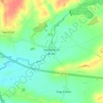 Carte topographique Stanford on Avon, altitude, relief