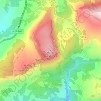 Carte topographique Monte San Michele, altitude, relief