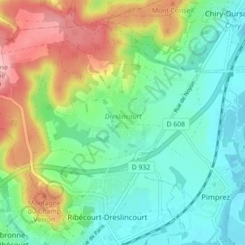 Carte topographique Dreslincourt, altitude, relief