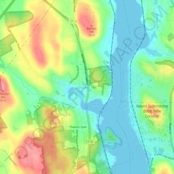 Carte topographique Quaker Hill, altitude, relief
