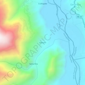 Carte topographique Chinchi, altitude, relief