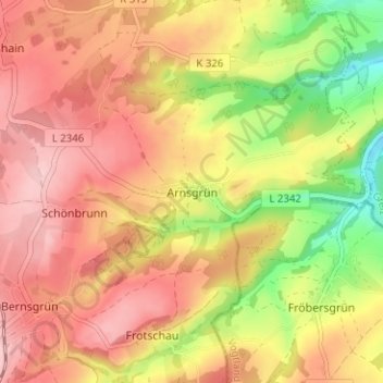 Carte topographique Arnsgrün, altitude, relief