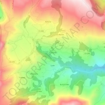 Carte topographique Villaverde, altitude, relief