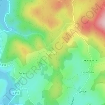 Carte topographique Le Champ Bercot, altitude, relief
