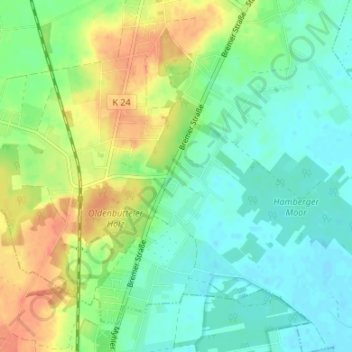 Carte topographique Spreddig, altitude, relief