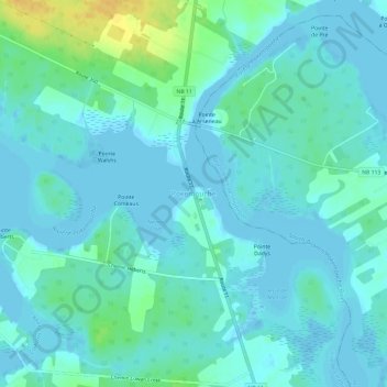 Carte topographique Pokemouche, altitude, relief