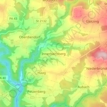 Carte topographique Innerhartsberg, altitude, relief