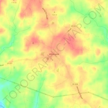 Carte topographique Wilmington, altitude, relief