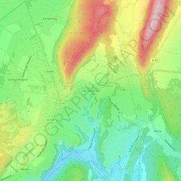 Carte topographique Les Tanneries, altitude, relief