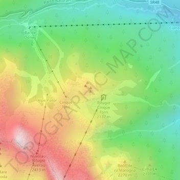 Carte topographique Cinque Torri, altitude, relief