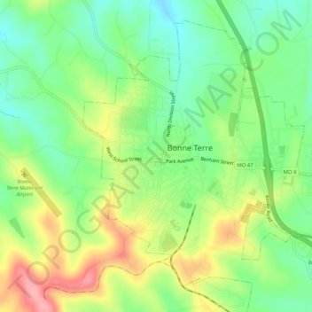 Carte topographique The Lead Belt, altitude, relief