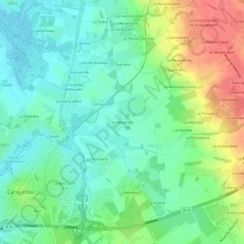 Carte topographique La Ménerais, altitude, relief