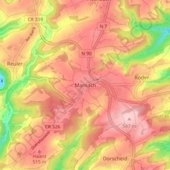 Carte topographique Marnach, altitude, relief