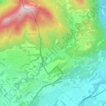 Carte topographique Arzo, altitude, relief