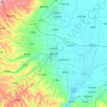 Carte topographique 孝义市, altitude, relief