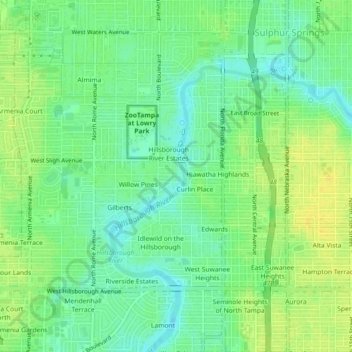 Carte topographique Riverside West, altitude, relief