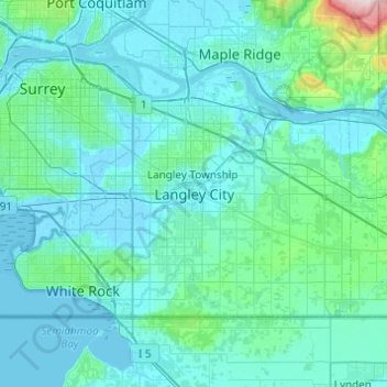 Carte topographique Langley City, altitude, relief