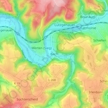 Carte topographique Bach, altitude, relief