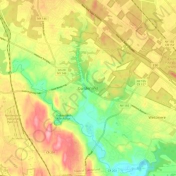 Carte topographique Guilderland, altitude, relief