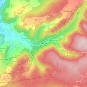 Carte topographique Les Mousses, altitude, relief