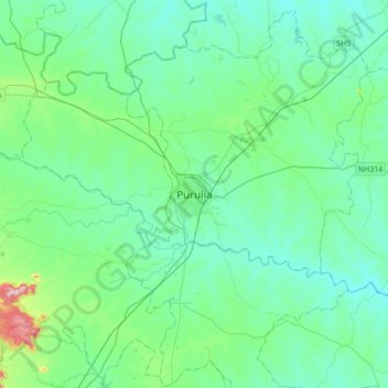 Carte topographique Purulia, altitude, relief
