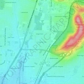 Carte topographique Colonial Hills, altitude, relief