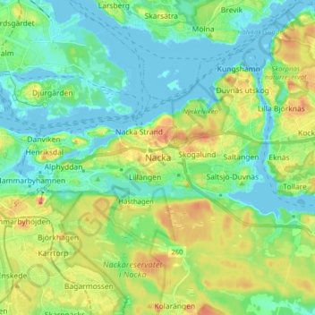 Carte topographique Nacka, altitude, relief