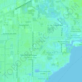 Carte topographique Palm Island, altitude, relief