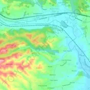 Carte topographique Case Morajni, altitude, relief