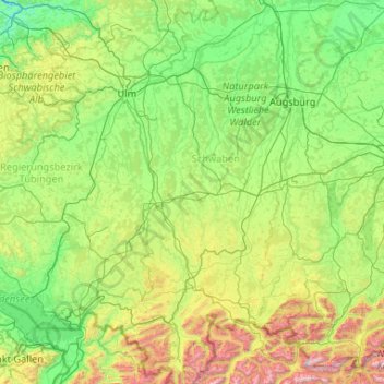Carte topographique Unterallgäu, altitude, relief